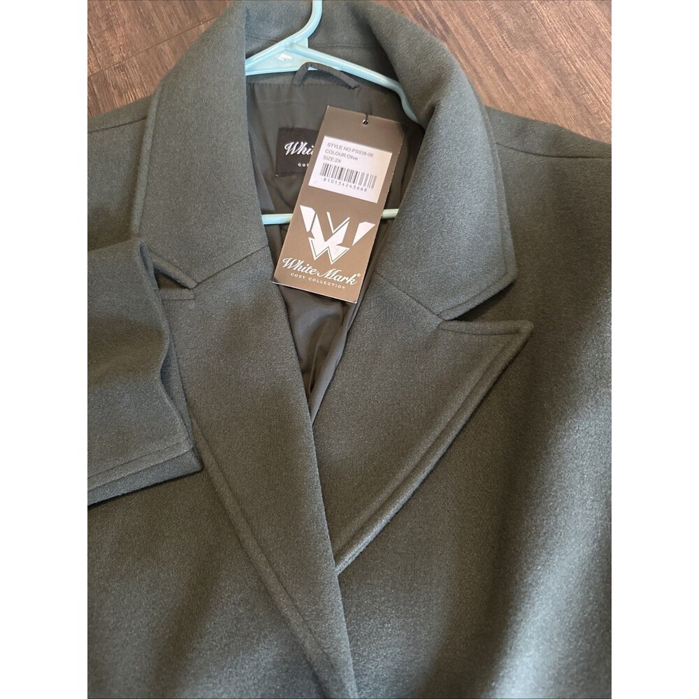 White Mark Women's Plus Size Classic Walker Coat Dark Olive Green 2X - Picture 10 of 10